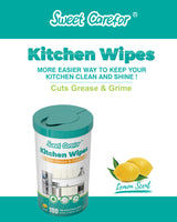 Sweet Carefor Biodegradable Kitchen Cleaning Disinfection Wipes Cut Grease and Grime Lemon Scent, 100 Count (Canisters of 1)