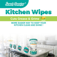 Sweet Carefor Biodegradable Kitchen Cleaning Disinfection Wipes Cut Grease and Grime Lemon Scent, 100 Count (Canisters of 1)